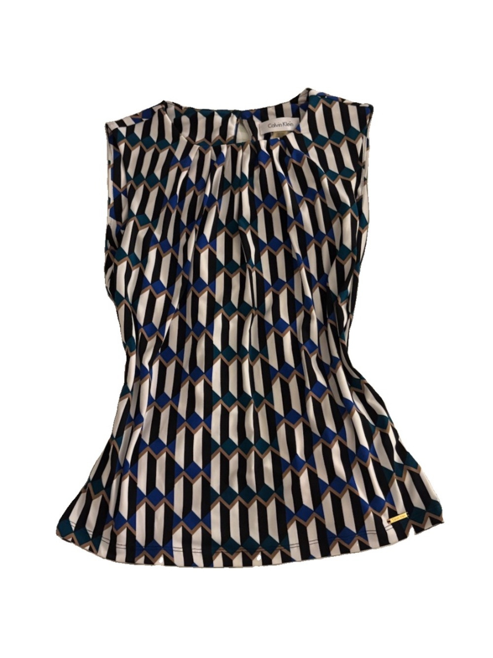Y2K Calvin Klein Blue Black White Geometric Sleeveless Blouse Top